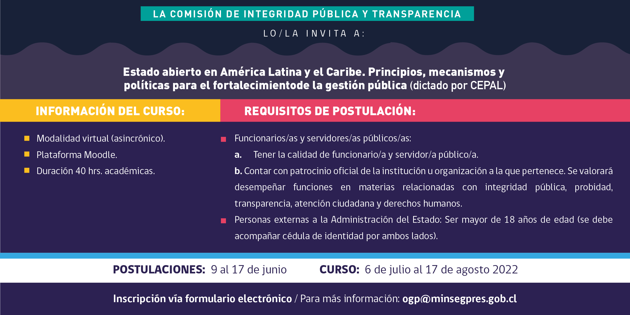 ¡ATENTOS/AS! Se abren postulaciones para curso de Gobierno Abierto impartido por CEPAL